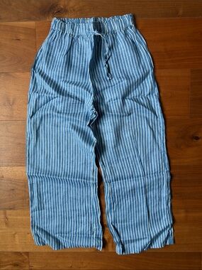 FAITHFULL THE BRAND / Striped Blue White Drawstring Linen Pants / Small